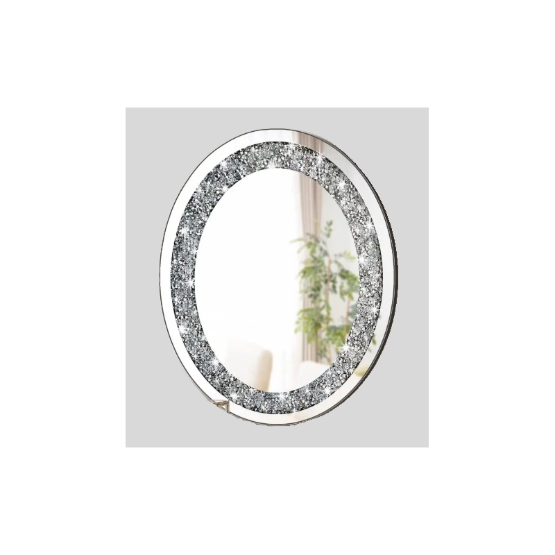 Supernalway Enterprise Crystal Crushed Diamond Oval Shaped Silver Mirror